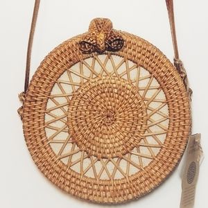 Rattan Round star Crossbody Bag leather handmade